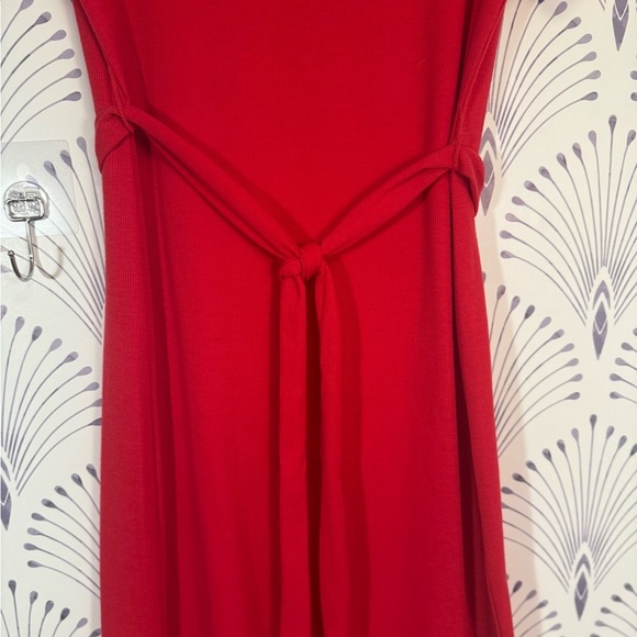 Just Be Red Tie Front Midi Sundress Pinkish Red with belt - Picture 3 of 3
